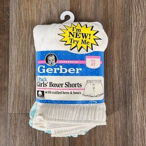 Vintage 90s Gerber Girls‎ 4T White Cotton Boxer Shorts Ruffle Hem with Bows